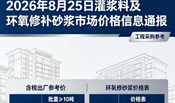 白茅湖农场2026年8月25日灌浆料及环氧修补砂浆市场价格信息通报